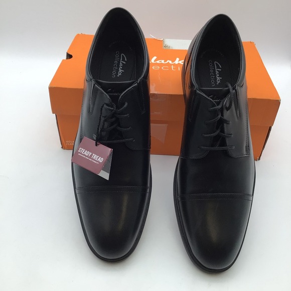 Clarks Mens Steadwell Cap Black Leather Oxford Dress Shoes Size 13 New‎ main image 7